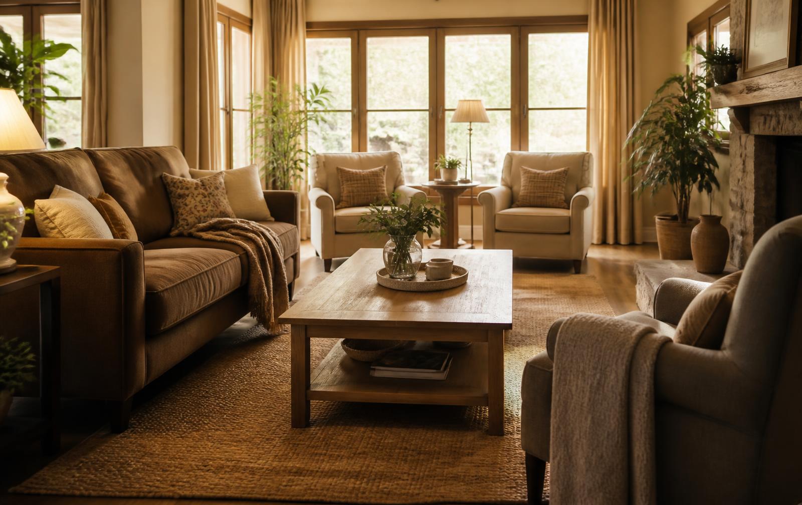 Warm shared living room in a Bluewave Homes residence
