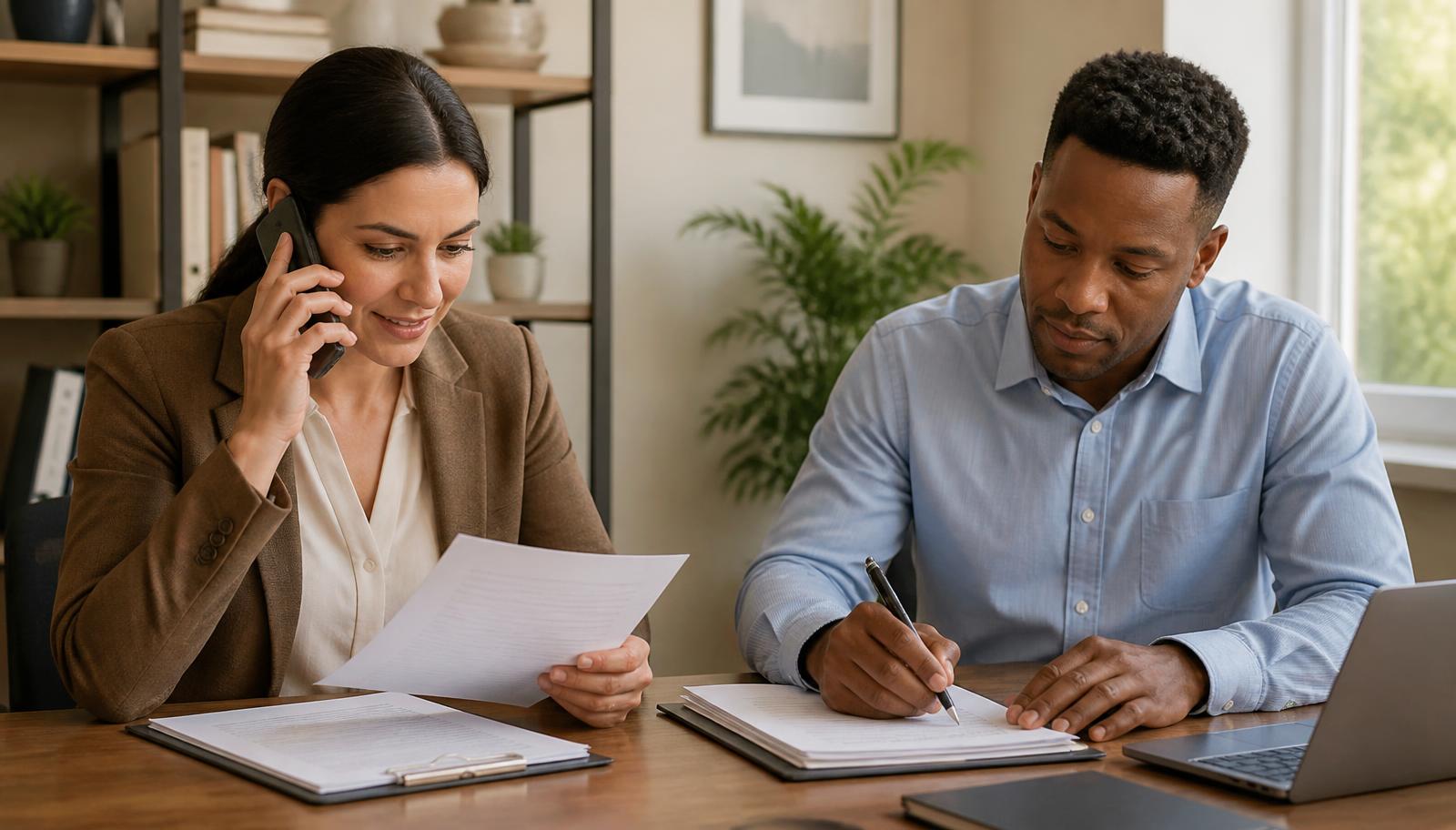 Two professionals coordinating a veteran housing referral